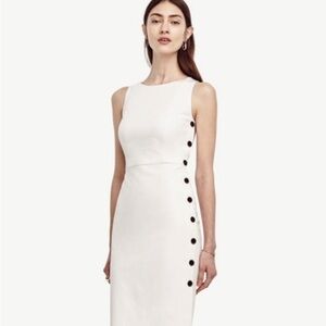 NWT Ann Taylor White/cream/beige sheath dress with brown buttons on side Size 4